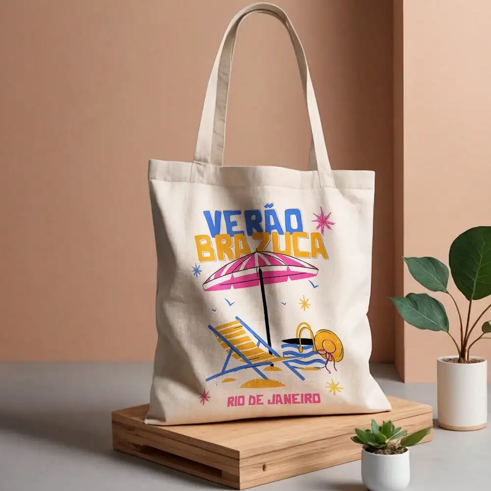 1pc Vibrant Rio De Janeiro Beach Design Canvas Tote Bag - 13.8"X15.8" Reusable Grocery & Beach Bag For Women, Durable Polyester