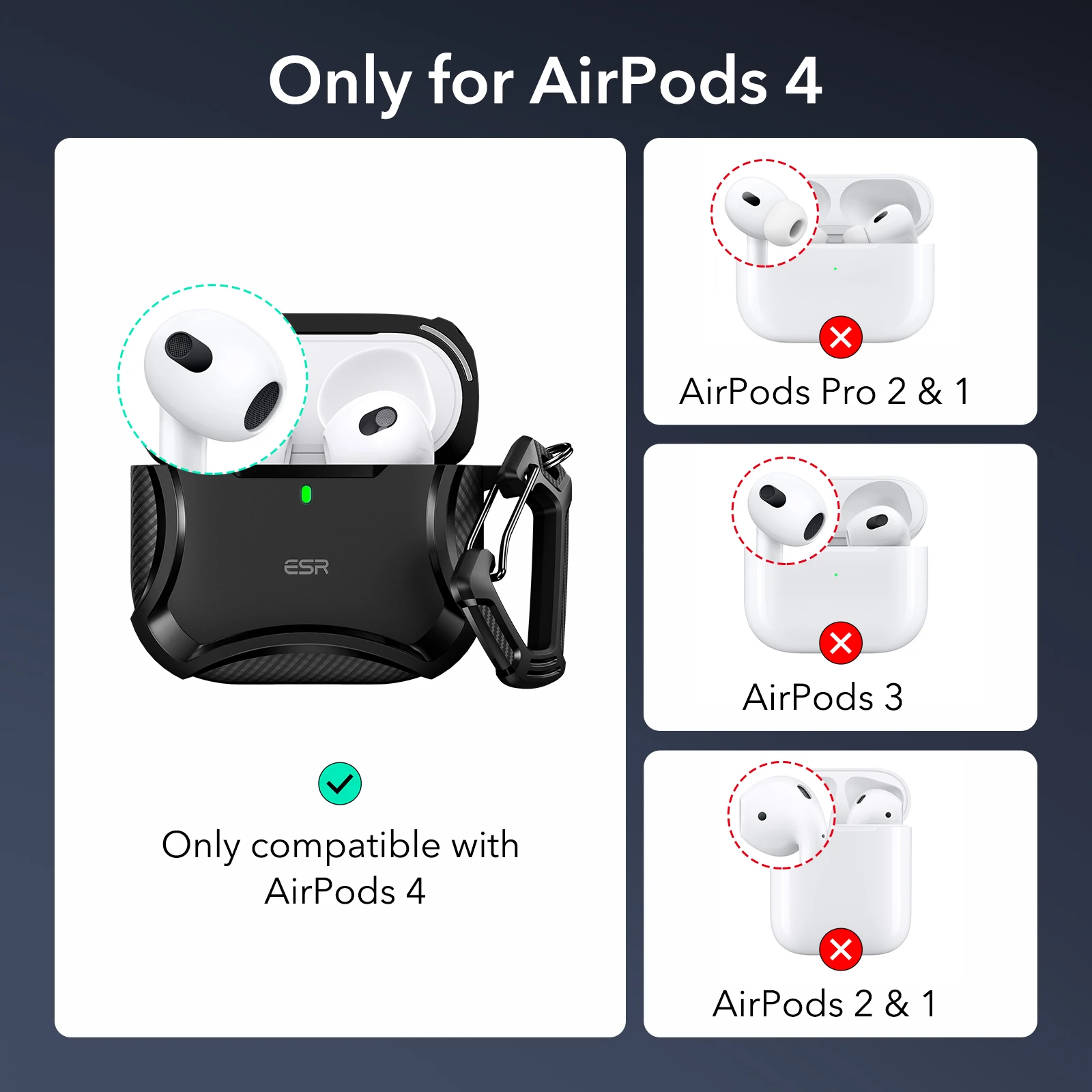 ESR for Airpods 4 Case for AirpodsPro 4th Genwith 2024 HaloLock Armor Tough case  Protective MagSafeCase with Keychain