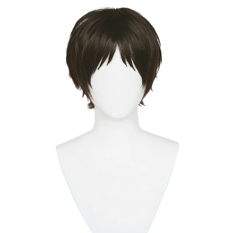 High Quality Anime Synthetic Shinji Ikari Cosplay Wig Ikari Short Brown Black Heat Resistant Hair Halloween Party Wigs + Wig Cap