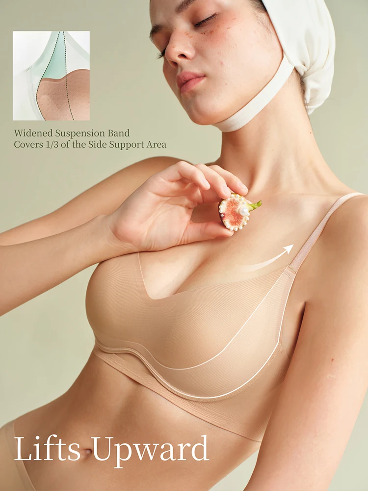 SUJIIN Womens Wireless Push Up Bras for Big Breasts Summer Plus Size Seamless Minimizer Bra 3/4 Cup Thin Cooling Bralettes MX520