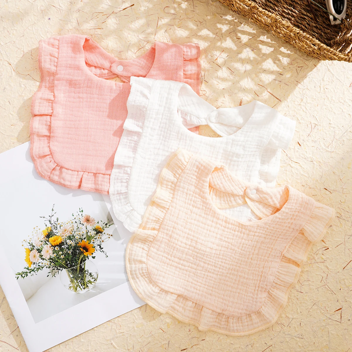 

Elinfant 3PCS 100% Cotton Muslin Cotton Infinite Scarf Solid Prints Color Baby Feeding Bib Soft Breathable Baby Burp Cloth