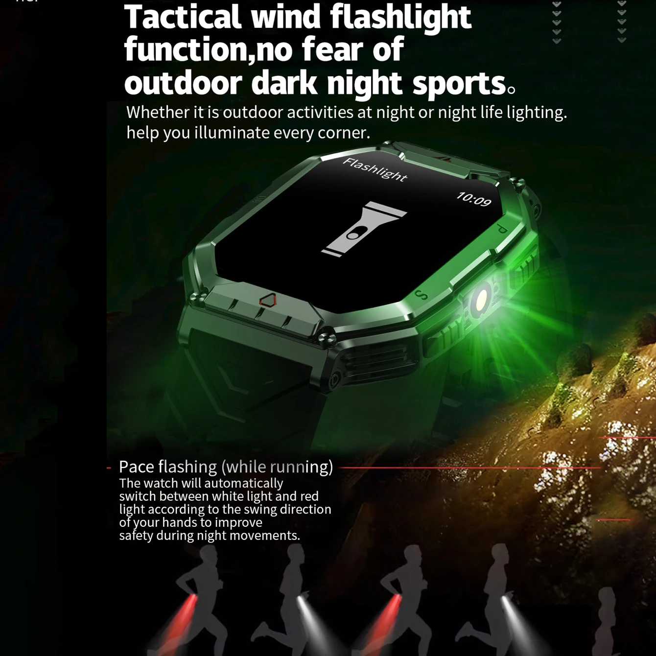 Sports Fitness Men Compass Flashlight Outdoor Smart Watch Blue Tooth Call Heart Rate Blood Oxygen Health Waterproof Smartwatch