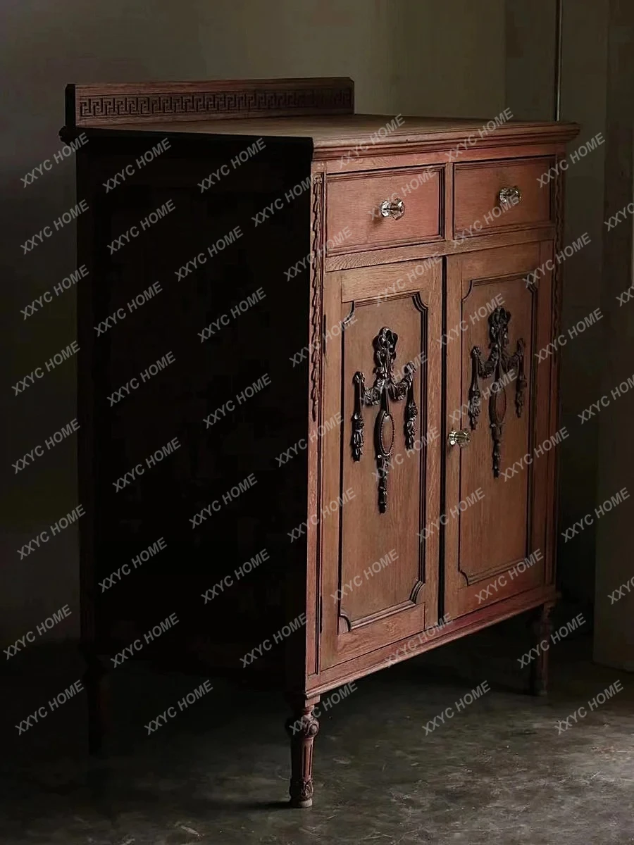 LL retro solid wood large-capacity multi-functional storage carved door porch locker
