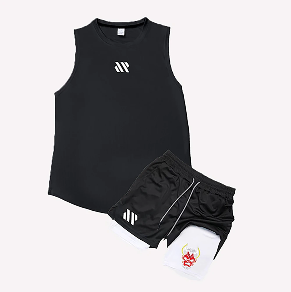 Summer Breathable Sports Suit Men's Sleeveless Shorts Loose Quick Drying T-Shirt Short Quarter Pants Casual Running Suit 2025