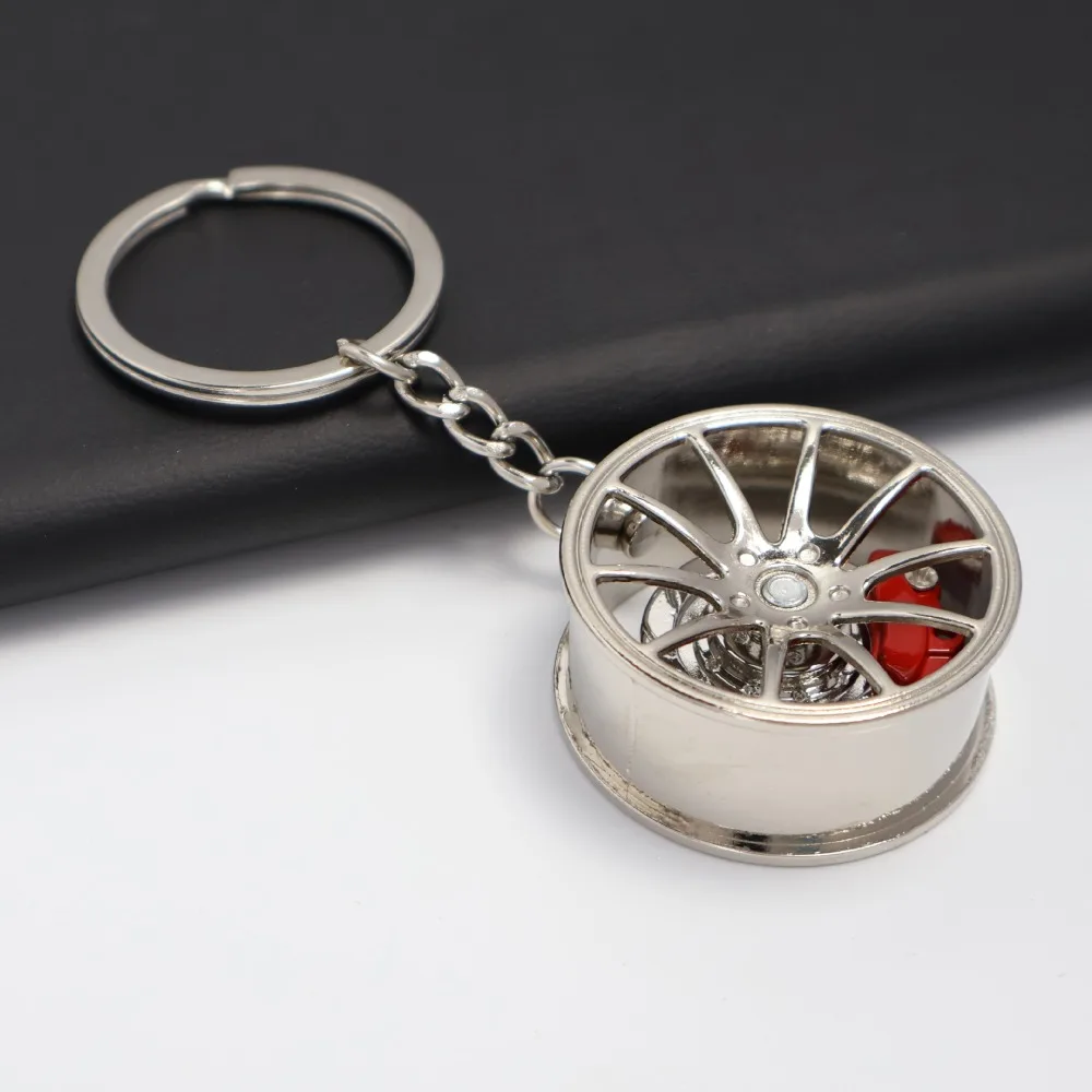 3D Wheel Hub Car Key Chain Alloy Model Fidget Car Tire Brake Disc Keychain Keys Holder Bags Pendant Fingertip Gadget Keyring