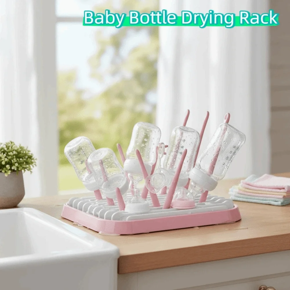 

Foldable Baby Bottle Drying Rack Sturdy Plastic Bottle Cleaning Dryer Detachable Portable Drain Storage Rack Nursery Essentials