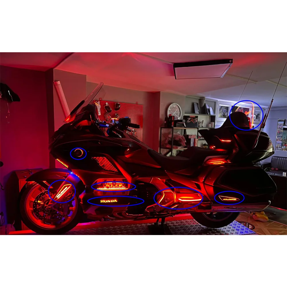 لهوندا Goldwing 1800 GL1800 2018-حراس محرك الدراجة النارية حماية المحرك LED غطاء المحرك أضواء LED الحرس