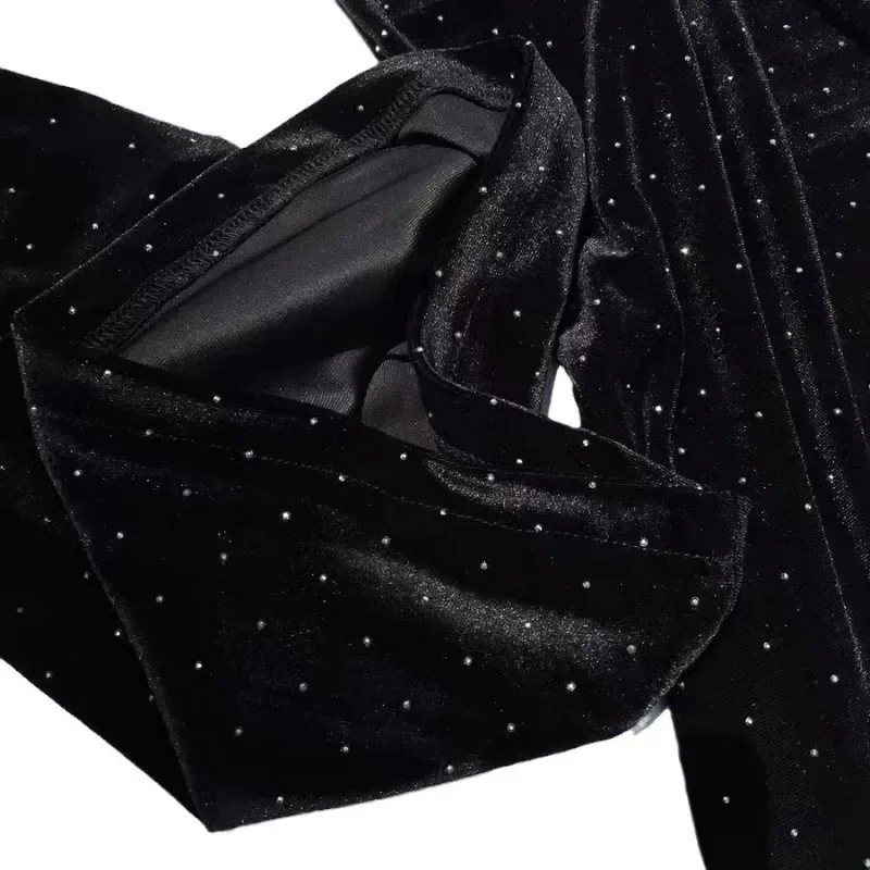 

Korean Autumn Winter High Waist Black Women's Pants Loose Plus Size Pants Rhinestone Shining Wide Leg Pants Y2k Clothes Kpop 바지