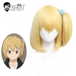 Yachi Hitoka peruka do Cosplay peruka z włókna syntetycznego Anime Haikyuu Cosplay 「 HSIU 」 ciepły złoty kucyk peruka krótka czapka z peruką