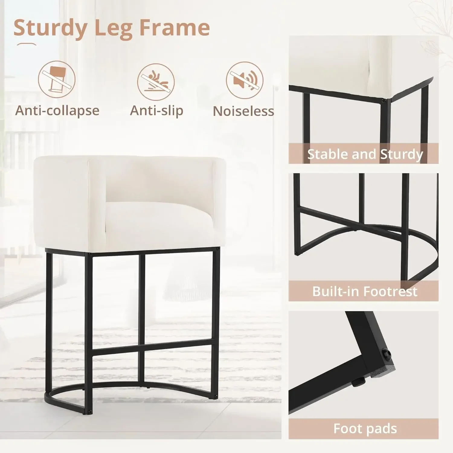 [Best Seller, Acquista Ora! ]Set di 2 sgabelli da bar ad altezza bancone da 27 pollici, sgabelli da bancone moderni con schienale e braccioli, nero Meta