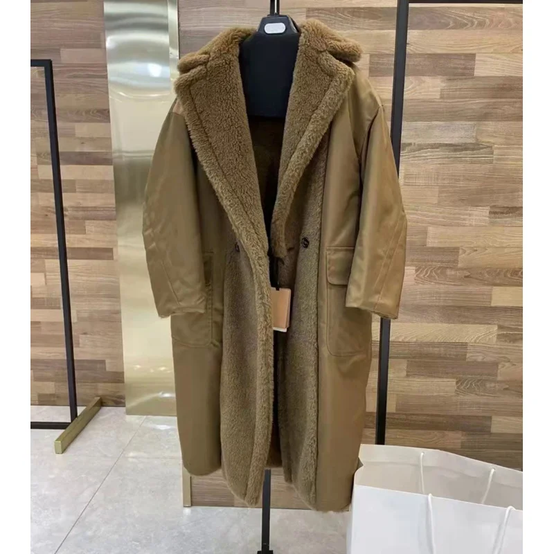 Abrigo de mujer de alta calidad invierno nueva moda 26% chaqueta de lana de oveja auténtica 62% Alpaca 12% ropa larga de seda 1951 patrón grueso cálido