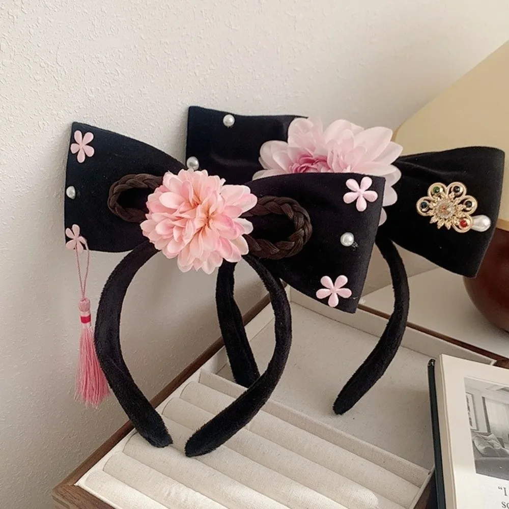 

Retro Rhinestone Ancient Style Headwear Cloth Pearl Hanfu Hair Hoop Tassel Flower Chinese Style Headband Headwear