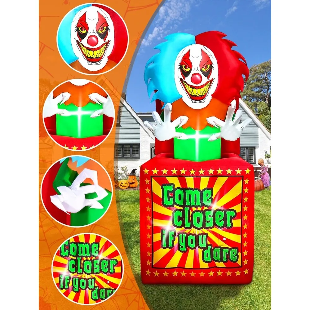 مهرج الرسوم المتحركة للهالوين قابل للنفخ مع الموسيقى، صندوق مهرج السيرك كالولاري ديكور خارجي، ساحة نفخ مع مكبر صوت مدمج