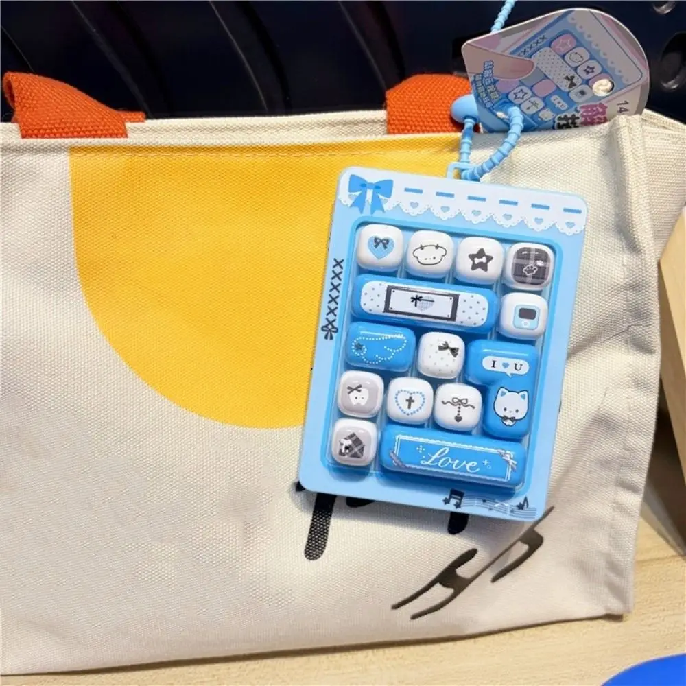 Cartoon 14 Keys Keyboard Keychain Cute Pressable Keys Keyboard Clicker Keychain Clicker Sound Relaxed Stress Relief Fidget
