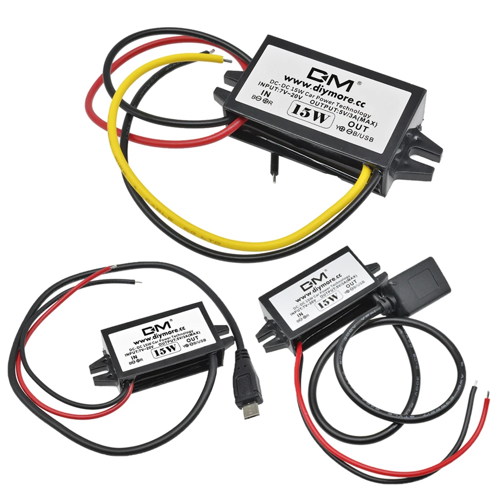 DC-DC 15W Car Power Converter 12V to 5V 3A Mini USB Step Down Voltage Power Supply Output Adapter with Reverse Protection