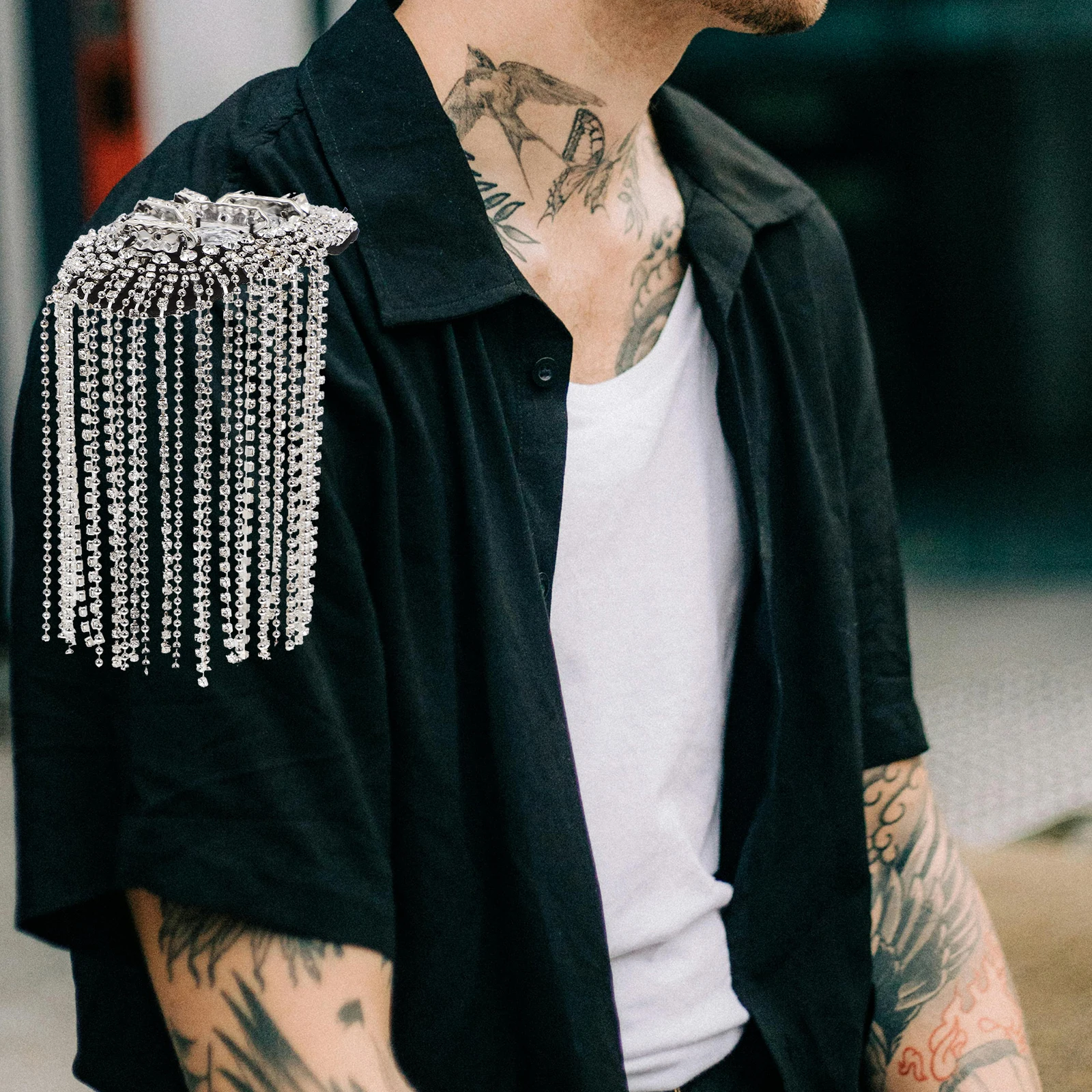 

Epaulets Rhinestone Epaulets Tassel Silver Brooches Decor Shoulder Board Fringe Epaulet Elastic Shoulder Board Band