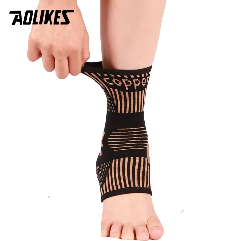 AOLIKES 1PCS Copper Ankle Brace Ankle Compression Sleeve Foot Brace For Sprained Ankle Swelling Running Sports Ankle Support Men