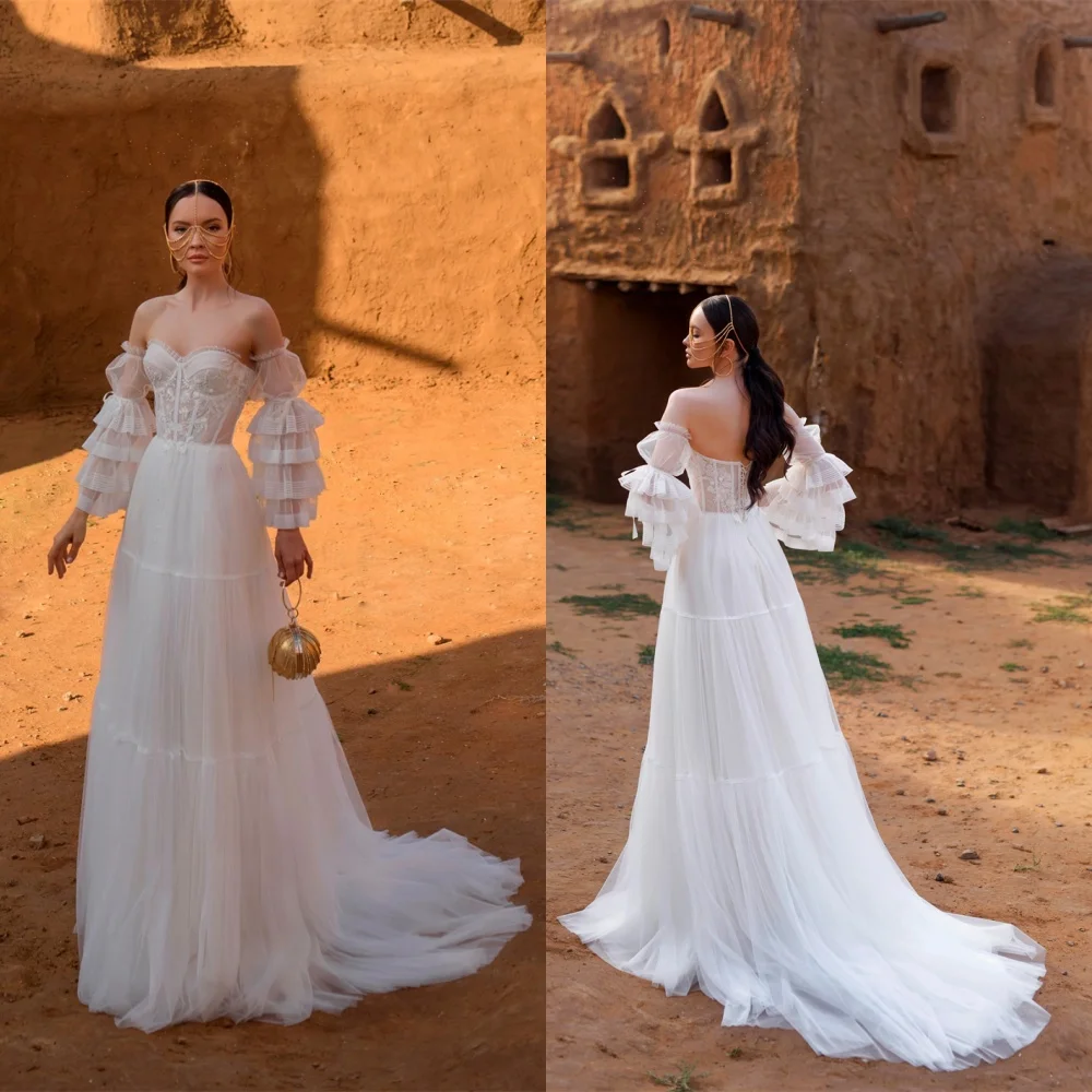 

Customized High Quality White Organza Wedding Dress Exquisite Strapless Detachable Sleeve 3/4 Sleeves Chapel Train Bridal Gowns