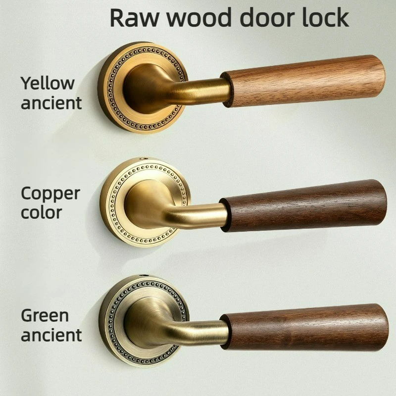 Retro Style Indoor Zinc Alloy Door Lock, Light Luxury Universal Office Bedroom, Silent Walnut Wood Door Handle