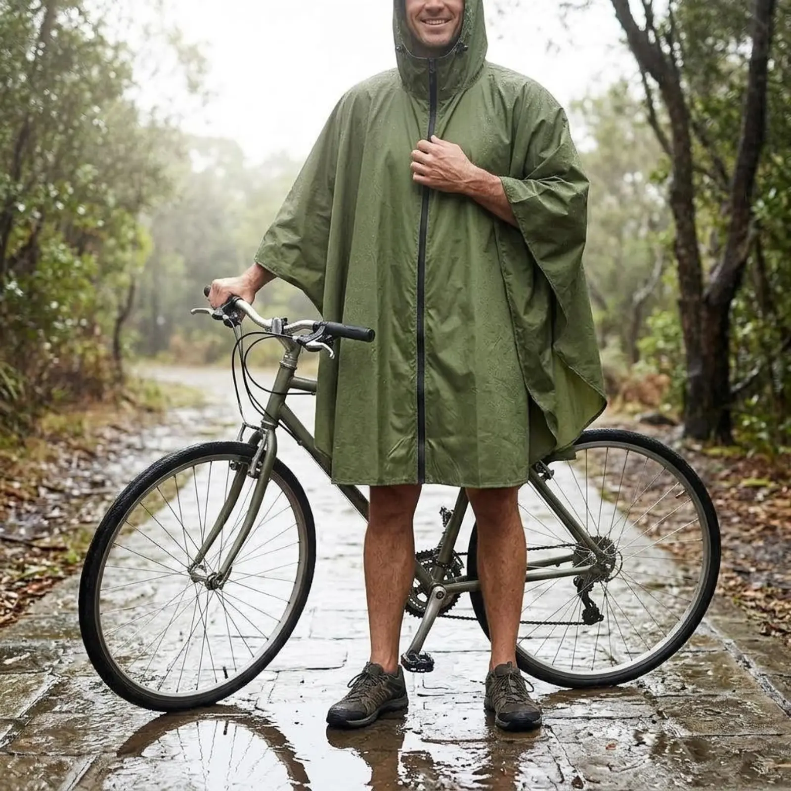 

Zipper Rain Poncho Portable Zippered Rain Poncho Full Coverage Windproof for Cycling, Travel