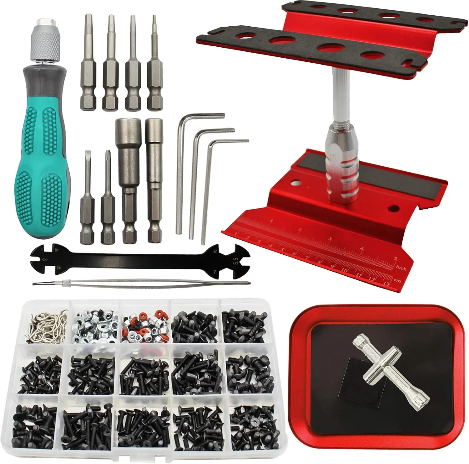 

RC Car Repair Stand Tool Set with 360 Rotation & Screw Kit for 1/8-1/18 Scale Vehicles