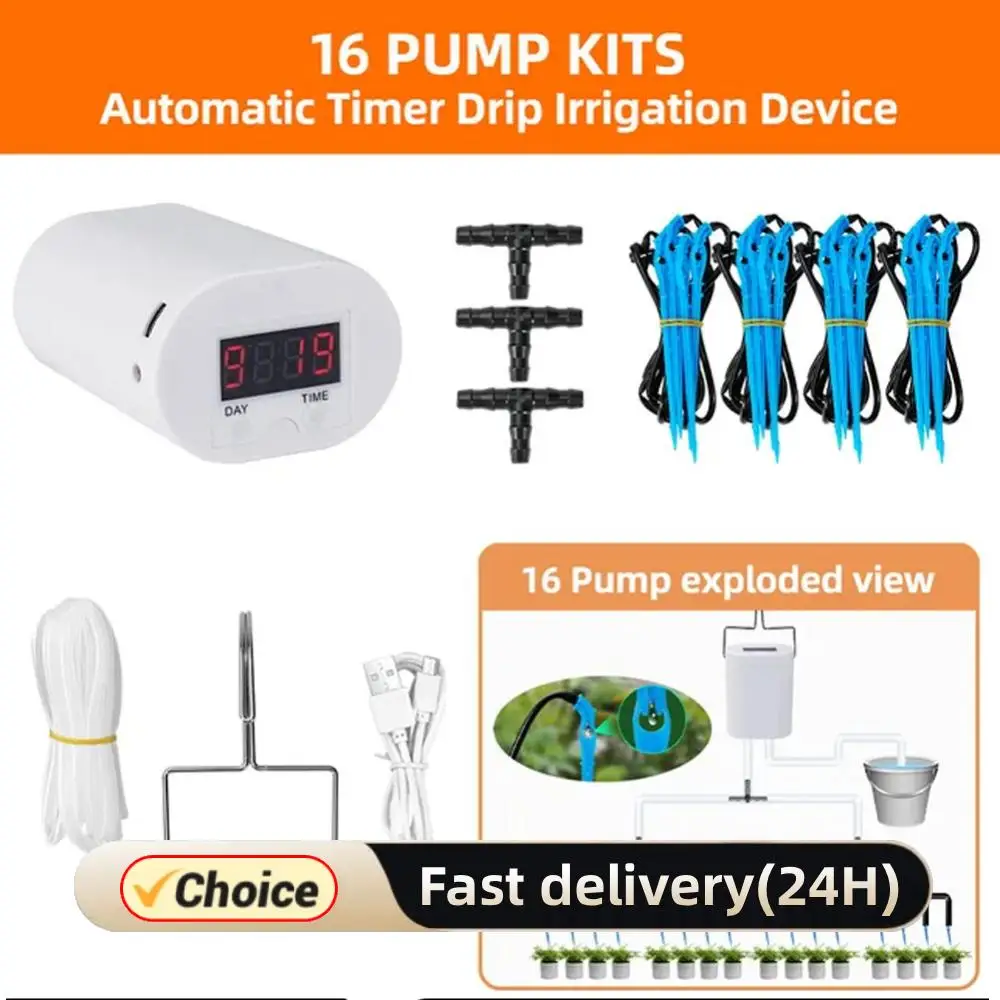 

Automatic Plant Flower Watering Pump 2/8/16 Heads Pump Home Sprinkler Drip Irrigation Device Automatic Watering Pump Controller