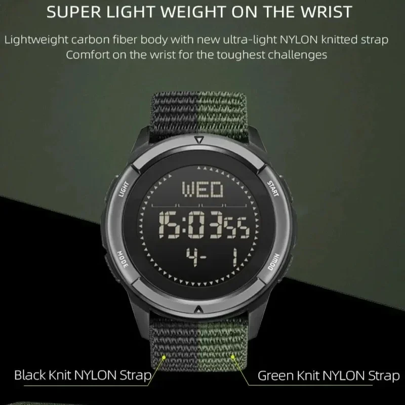 NORTH EDGE ALPS Men's Digital Carbon Fiber Watch Shock Militray Sports Super Light Outdoor Compass Waterproof 50M Wristwatches