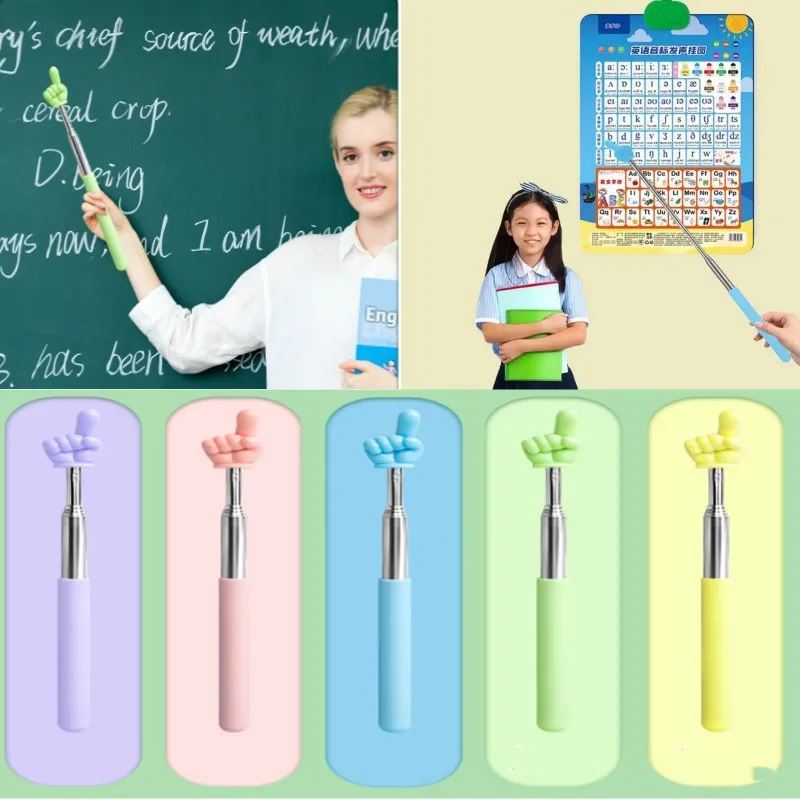 Stainless Steel Teaching Tools Finger Design Whiteboard Pointer Teachstick Finger Reading Sticks Handheld Presenter Collapsible