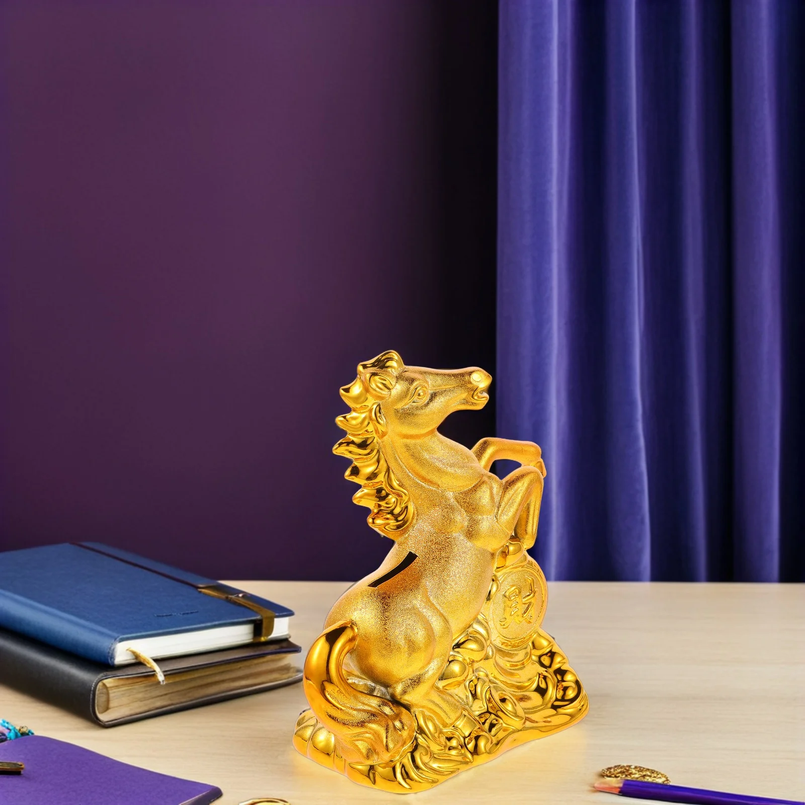 

Horse Money Bank Ceramic Zodiac Horse Sculpture Tabletop Decoration Prosperity Success Symbol Coin Saving Pot Ceramic Piggy Bank