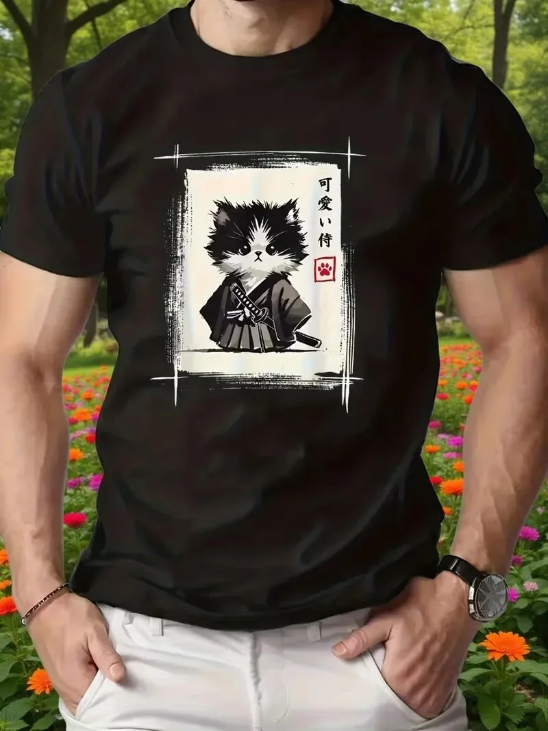 2026 Trendy Unisex Cute Cat Printed Tshirt Breathable Polyester  Short Sleeve  Round Neck T-Shirt for Summer Size S-XXXXL
