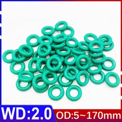 3~5PCS Fluororubber O-Ring CS Wire Diameter 2mm OD 5mm-170mm Ring Seal Gasket High Temperature Corrosion Resistance Sealing FKM