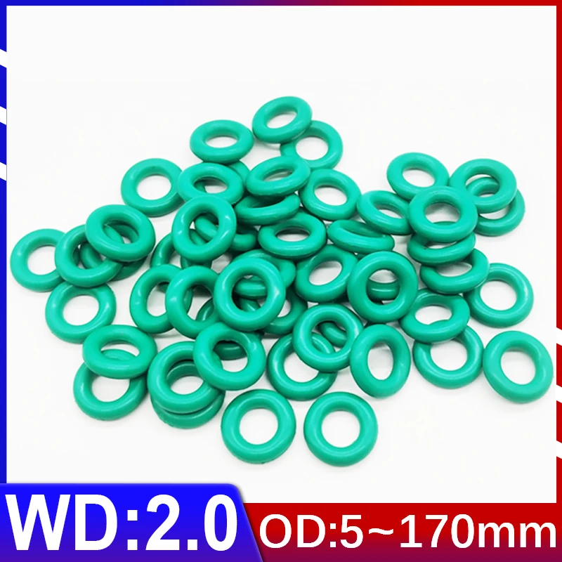 5PCS Fluororubber O-Ring CS Wire Diameter 2mm OD 5mm-170mm O-Ring Seal Gasket High Temperature Corrosion Resistance Sealing FKM