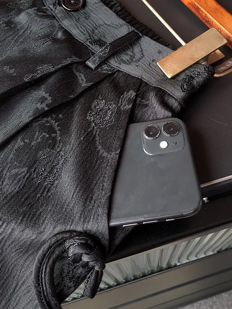 Zwart Vintage 3D Reliëf Jacquard Casual Vrouwen Zomer Nieuwe Chinese Stijl Hoge Taille Wijde Pijpen Shorts