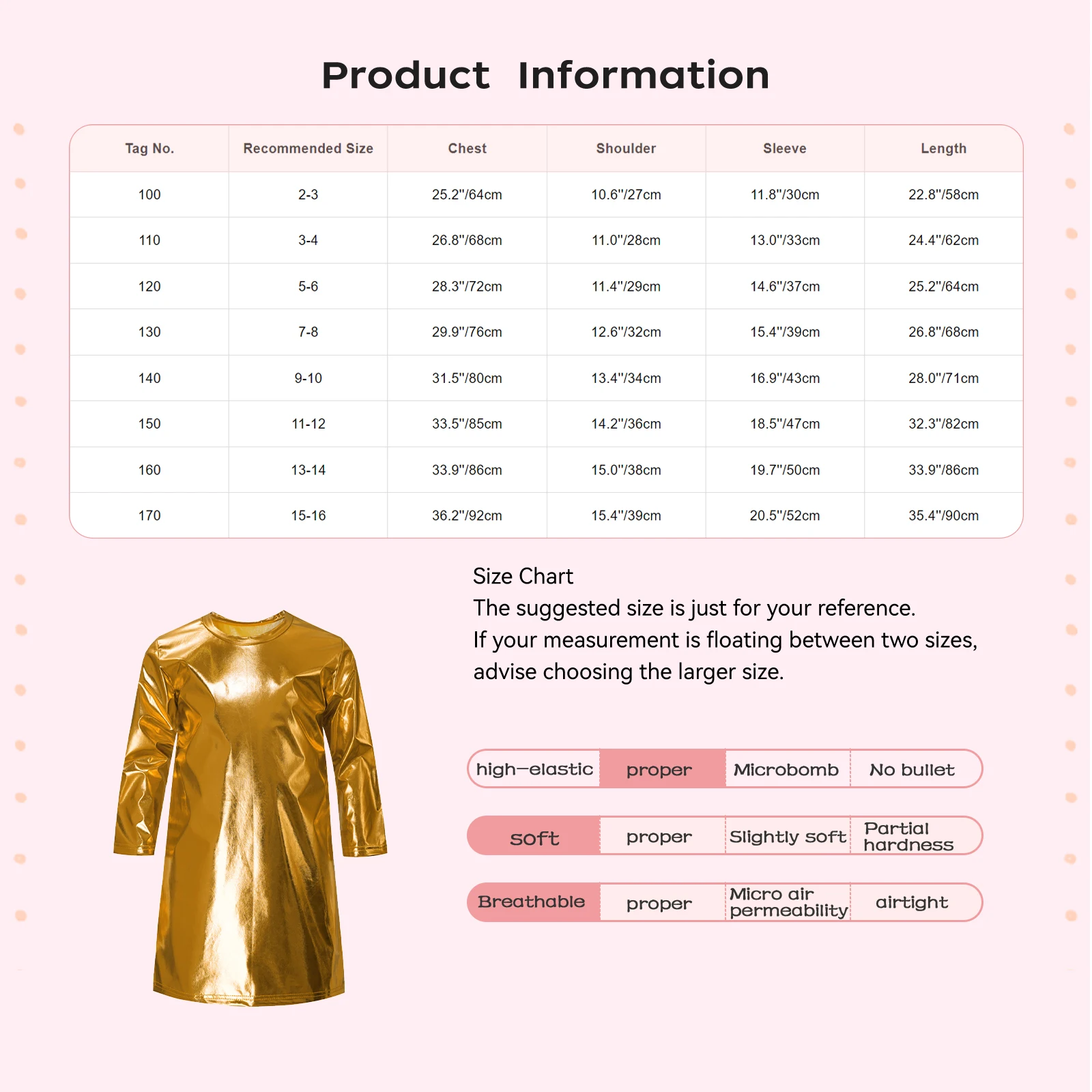 Kids Girls Dance T-shirt Tops Performance Costume Round Neck Long Sleeves Metallic Shiny T-shirt Dress