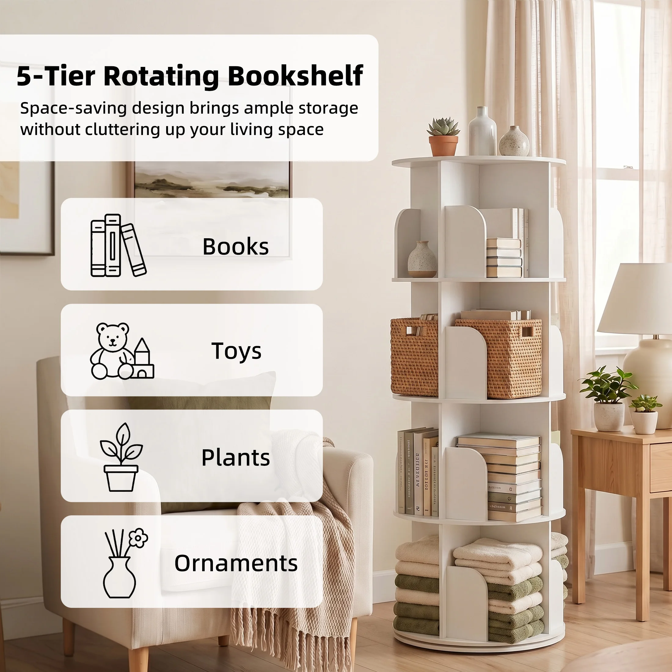 Detail view of the rotating base mechanism on revolving bookcase