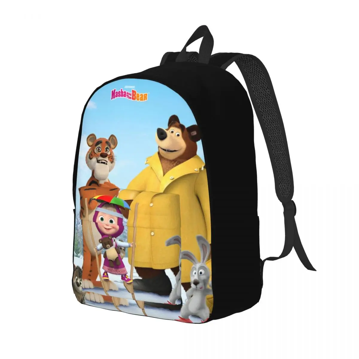 Primavera dos desenhos animados bonito m-asha e urso para adolescentes estudante escola bookbag lona mochila primária high college com bolso