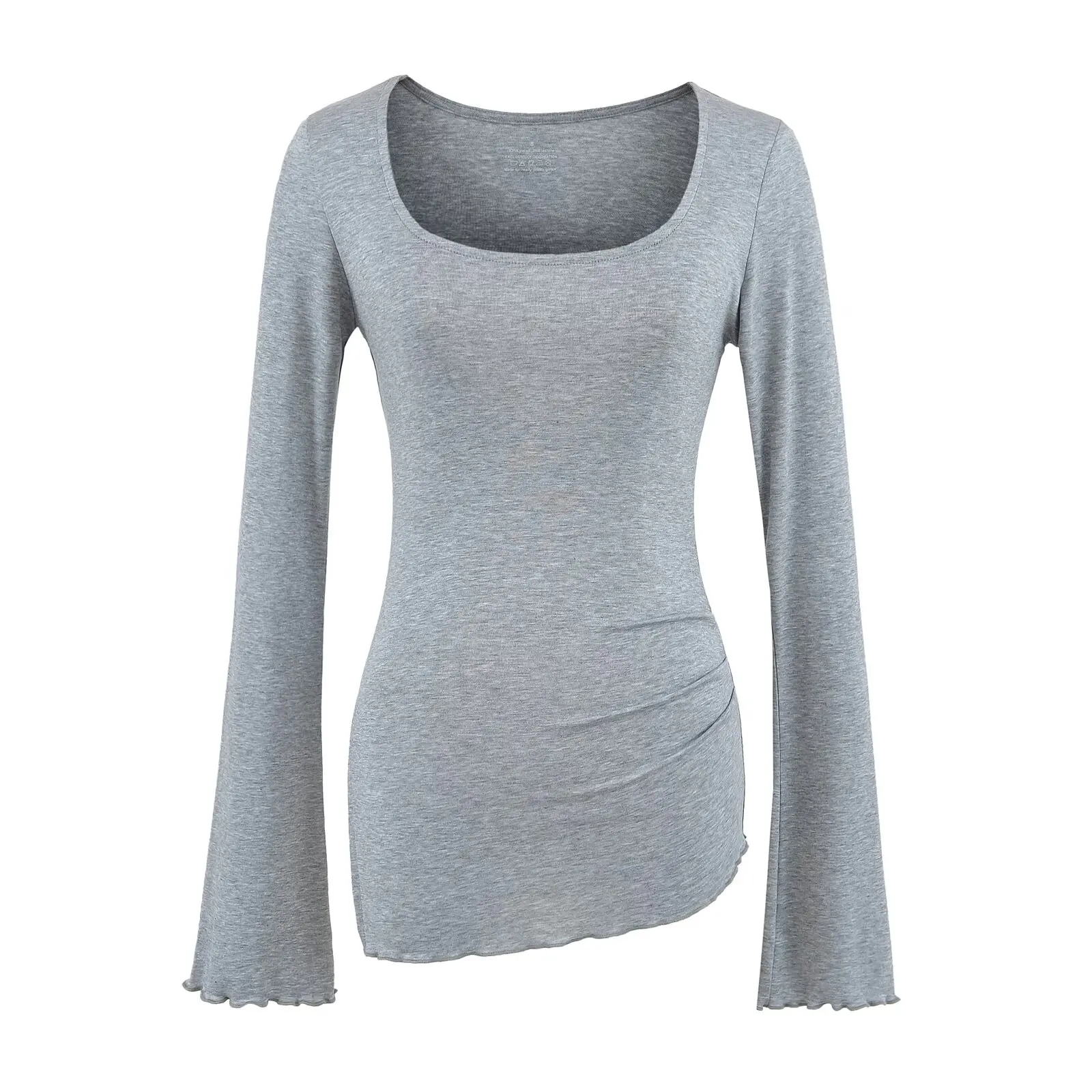 Cseta de Manga Larga Ajustada para Mujer, Estilo Urbano de Verano, Diseño Asimétrico de Cintura Alta, Cseta Base con Ab...