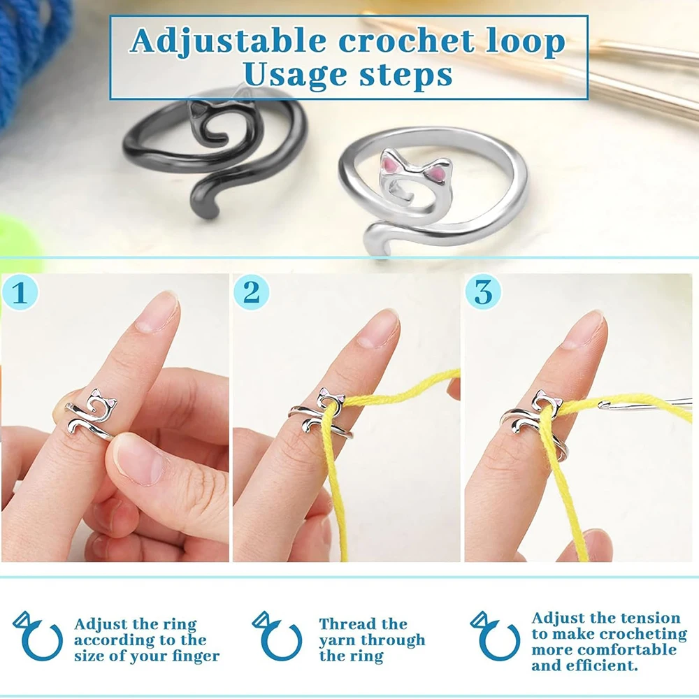 5Pcs Adjustable Crochet Tension Rings Yarn Ring for Finger Knitting Loop Accessories Tools Yarn Rings for Knitting Sewing Craft