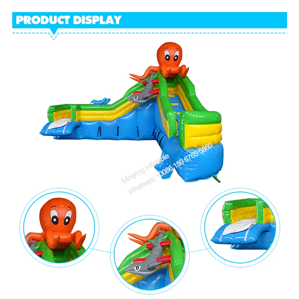 Image 3: Parc aquatique gonflable géant mobile commercial, pieuvre rouge, toboggan aquatique terrestre avec piscine