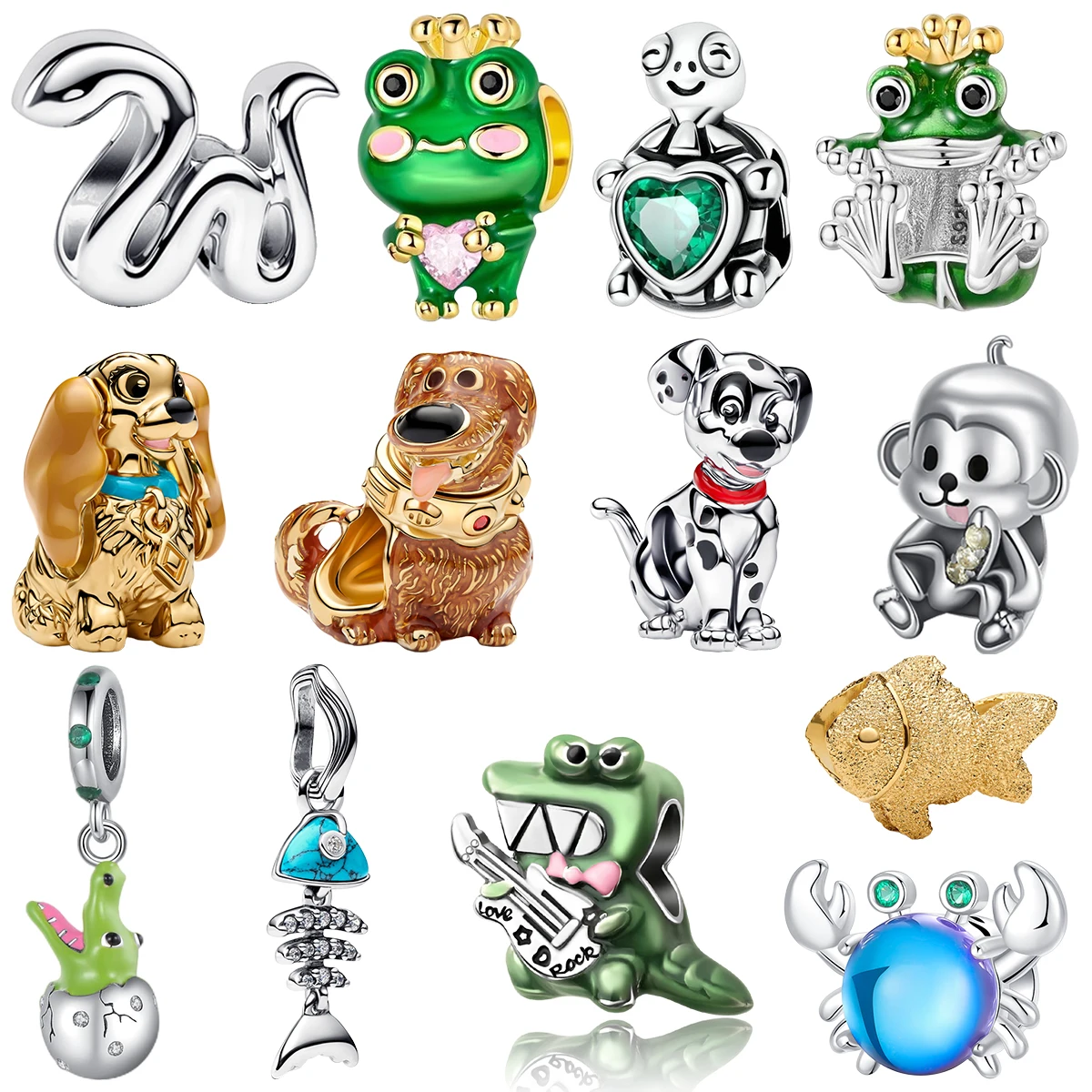 

Бусины S925 с эмалевой инкрустацией: милые фигурки лягушачьего принца, собаки, черепахи, 3D-скульптуры собак, крокодилов, гитар, крабов, рыб, обезьян