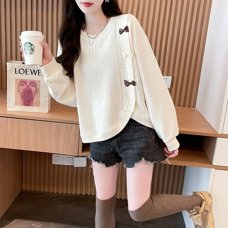 

Irregular Short Sweatshirt for Women Autumn 2025 New Round Neck Pullover Elegant Loose Korean Style Versatile Top