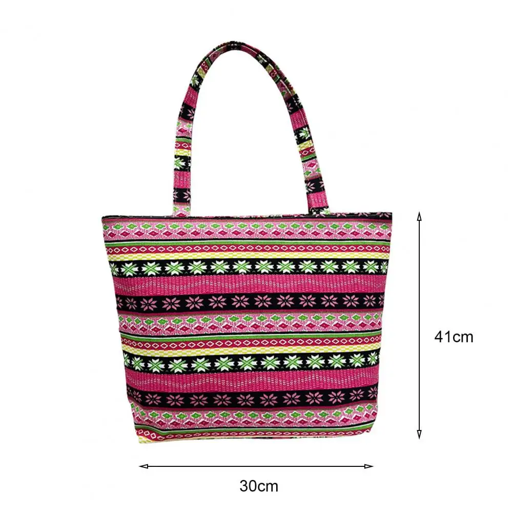 Ethnic Style Retro Print Shoulder Bag Women Large Capacity Splicing Knitting Tote Hand Bag Simple Canvas Bag