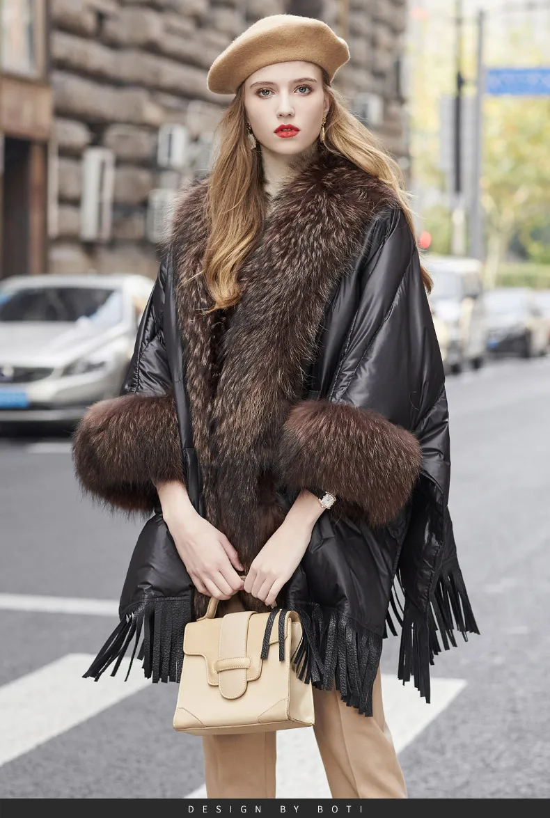 

Hot 2023 European Trend Fashion American Women Winter Jacket Real Raccoon Fur Streetwear Fashion Cloak Goose Down Down Coat