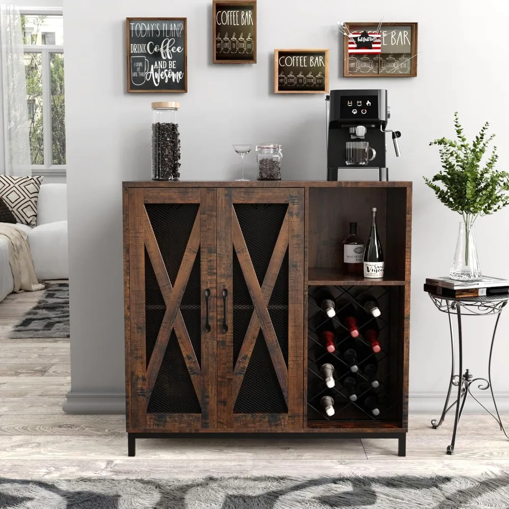 Wine Bar Cabinet, Coffee Bar Cabinet with 2 Door and Shelf, Glass Holder, Accent Storage Cabinet, Buffet Sideboard Dining Room