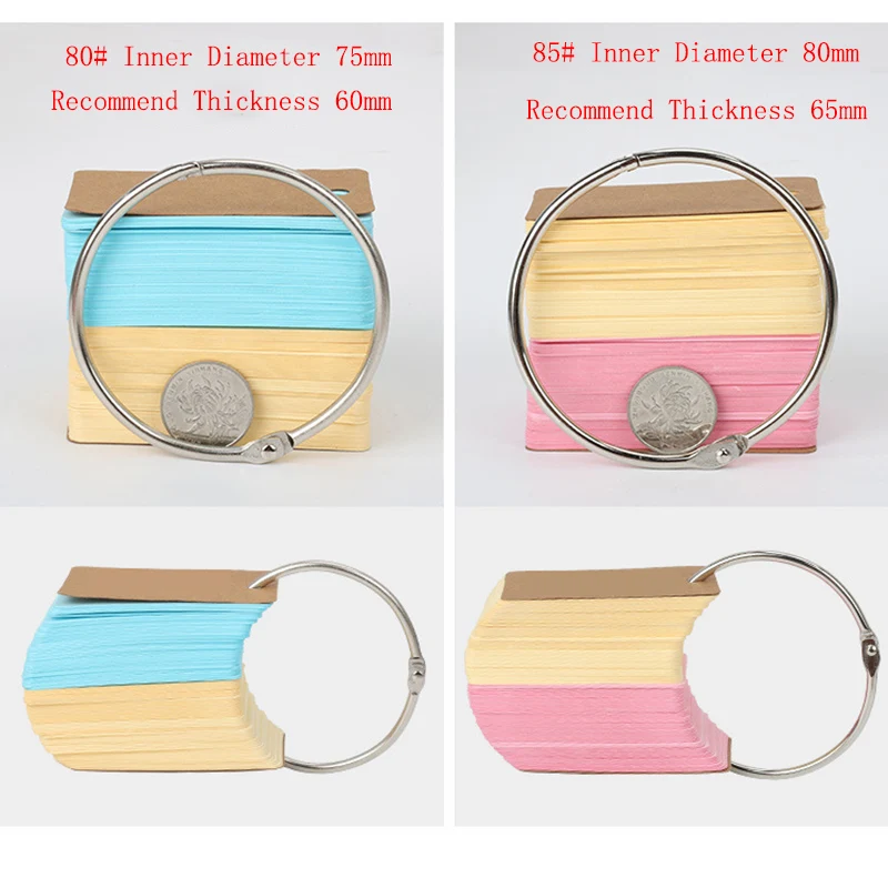 10Pcs/pack 15-110mm Metal Silver Loose-leaf Book Binder Hinged Rings Keychain Album Ring Binders Craft Photo Album Circle Clips