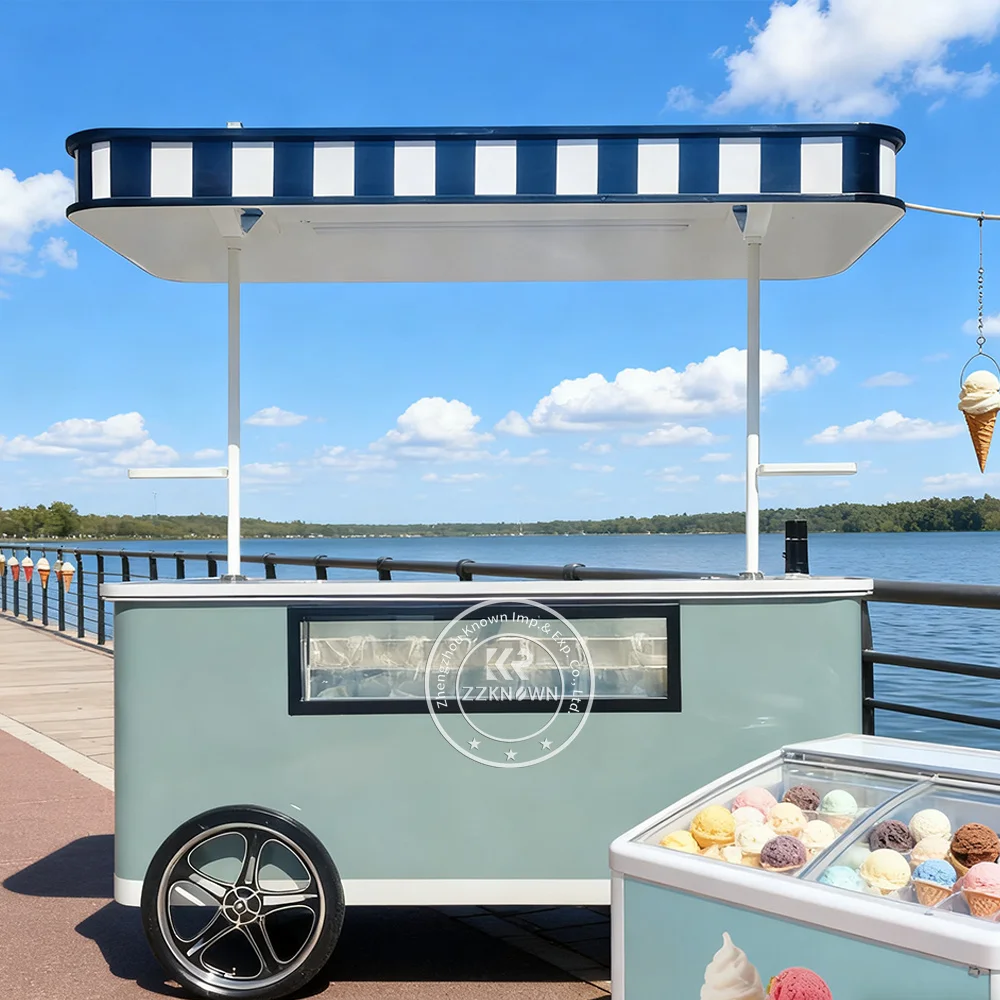 

Hot Sale Commercial Dessert Snack Food Cart Luxury Outdoor Freezer Ice Cream Popsicle Cart with Large Capacity Refrigerator