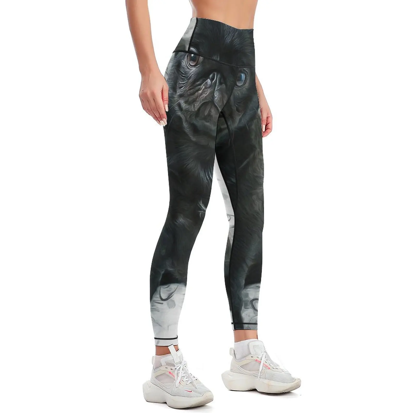 Leggings de pug preto feminino, fitness sportswear, ginásio