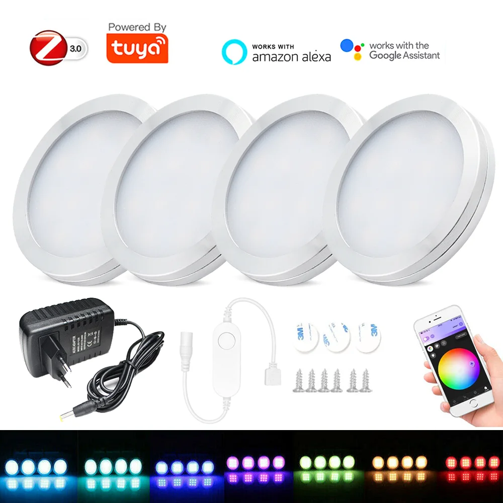 2-9 sztuk Zigbee Tuya Smart RGB LED pod szafką oświetlenie do szafy meble możliwość przyciemniania lampy do szafy sterowanie głosem fr SmartThing Google