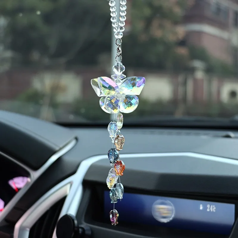 

Sparkle Crystal Bow Car Pendant Rainbow Iridescent Windshield Hanging Ornament for Women Auto Interior Decor Accessories Gift