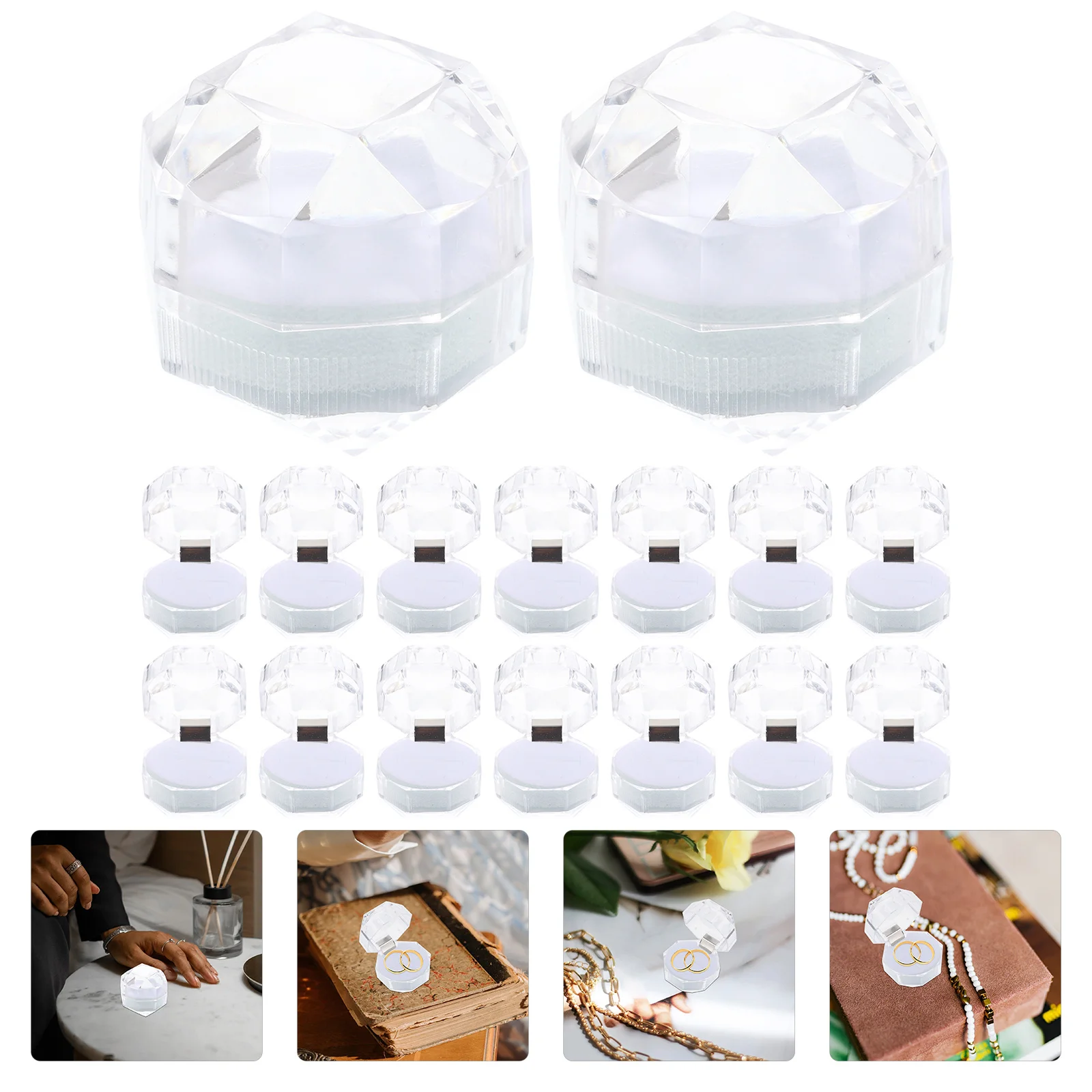 

20 шт., коробка для обручальных колец, прозрачный защитный чехол для колец, удобный дизайн с открытием для романтических мероприятий, подарок